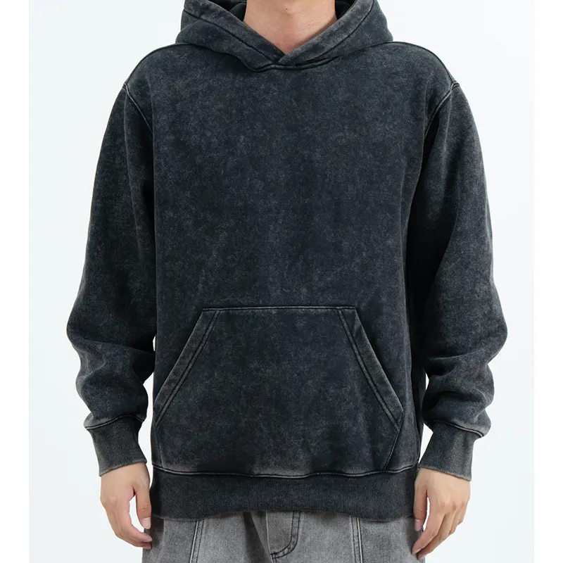 Sudadera con capucha de aspecto moteado en color carbón con hombros caídos