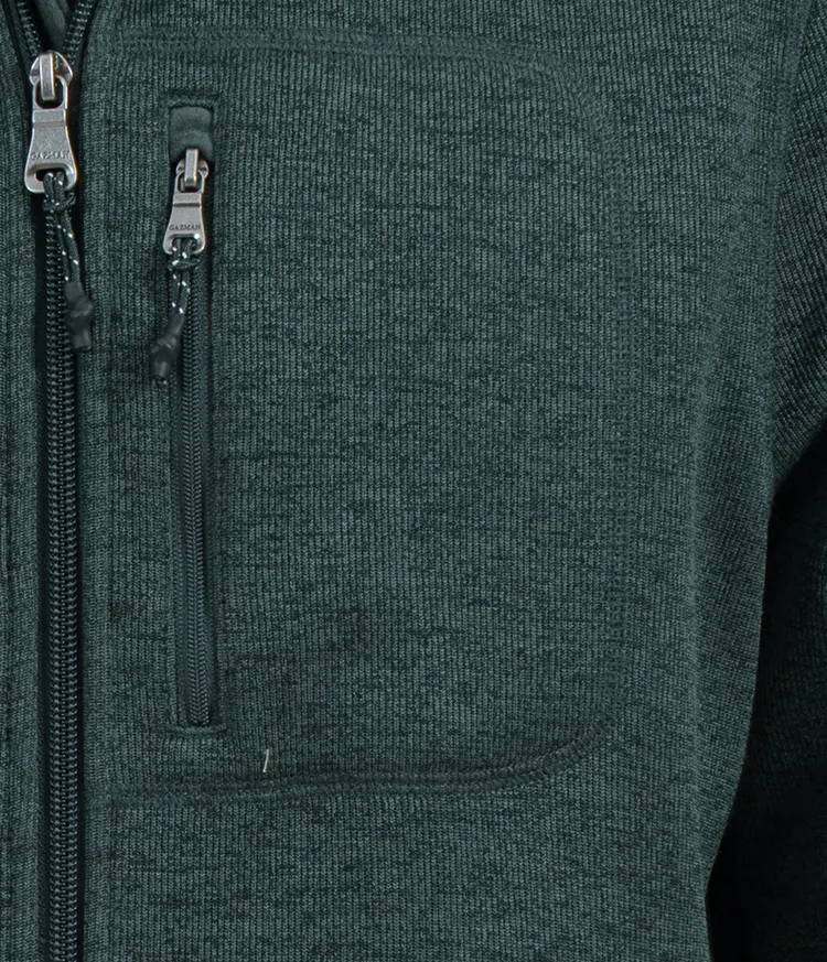 Green Stand Collar Zip Jacket with Zipped Chest and Side Pockets